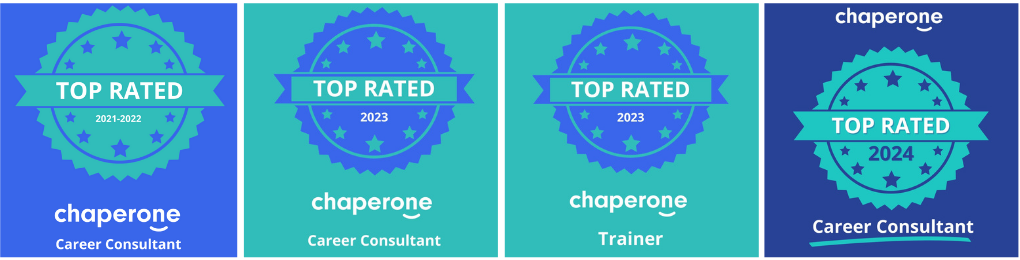 Badges Chaperone Top Rated 2022, 2023 et 2024 attribués au meilleur consultant en carrière scientifique